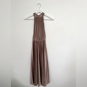 ASOS high neck, pleated Champaign pink formal midi dress, size 0.